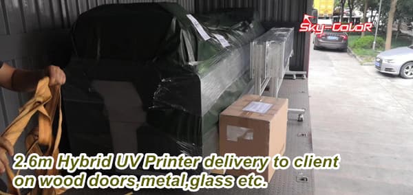 2.5m Skycolor Hybrid UV Printer Delivery to Client on Wood doors